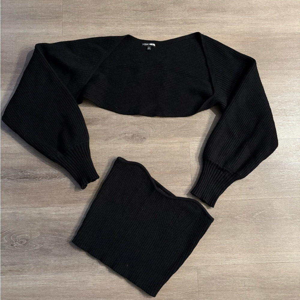 Fashion Nova Black Ribbed Two-Piece Sweater Set